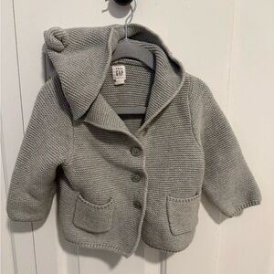 GAP Gray Knit Baby Cardigan with Hood size 12-18m